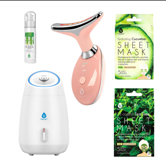 🌟 Pursonic Ultimate Glow & Rejuvenation Bundle: 7-in-1 LED Therapy, Facial Steamer, Anti-Aging Eye Gel, and Sheet Masks 🌟